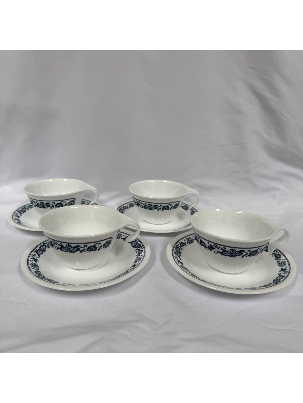Corelle Winter Frost White Blue Floral Tea Cup and Saucer Set of 4